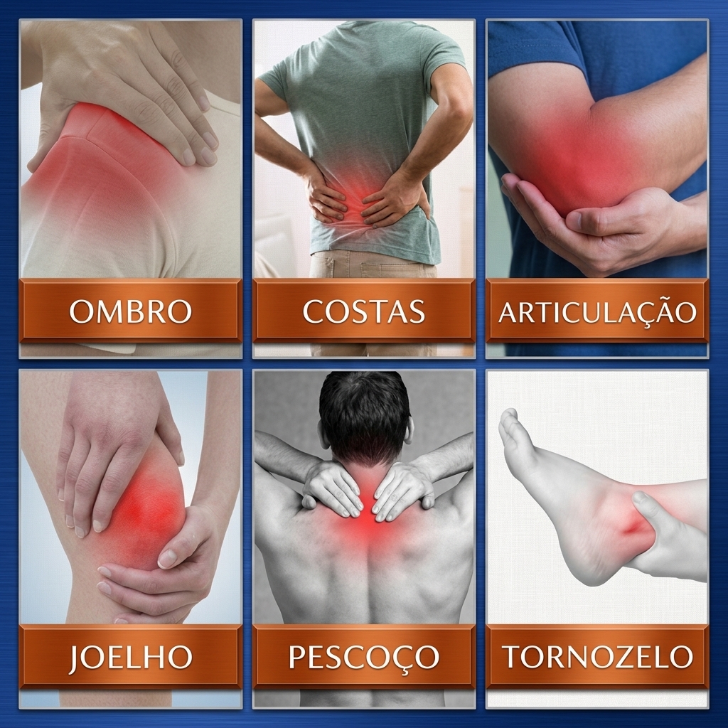 Seis áreas de aplicação: ombro, costas, articulação, joelho, pescoço, tornozelo